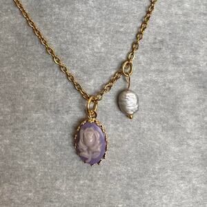 Dainty Purple rose Cameo with Fresh Water Pearls